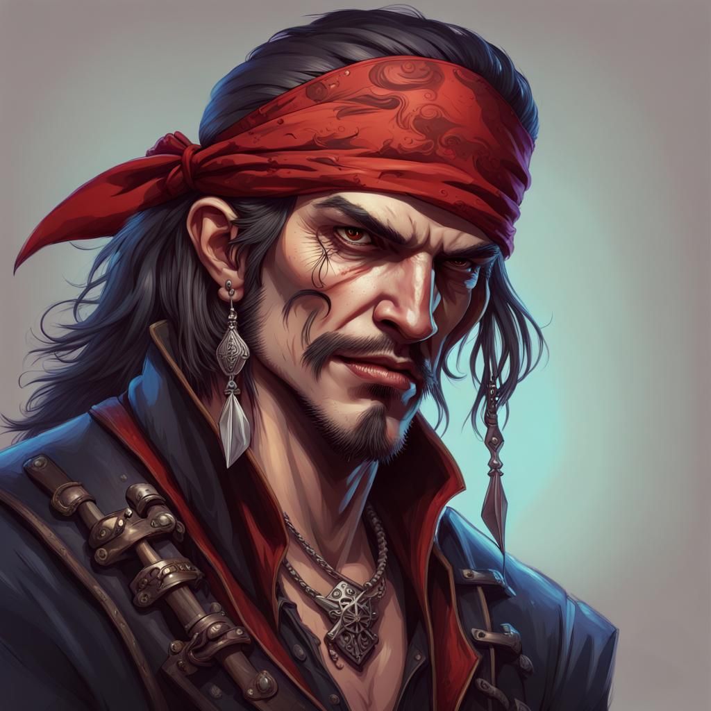 Vampire Pirate with Bandana in Dungeons and Dragons Style
