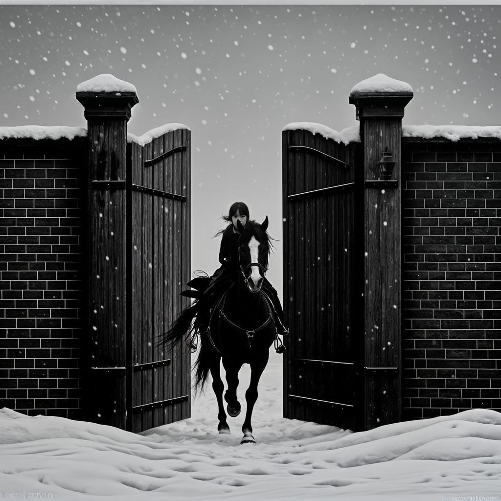 Snowy Gates Unfurled in Ink Style