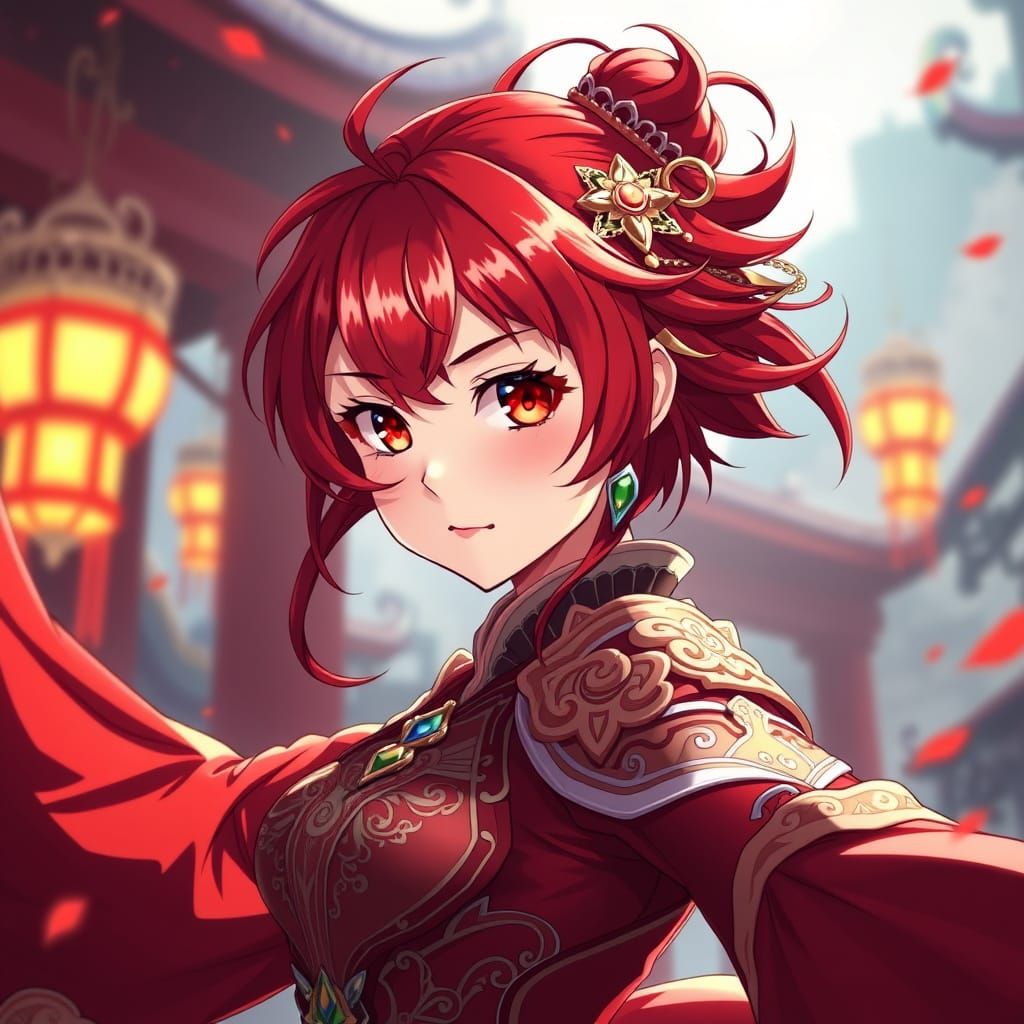Heroic Red-Haired Anime Girl in Majestic Manga Style