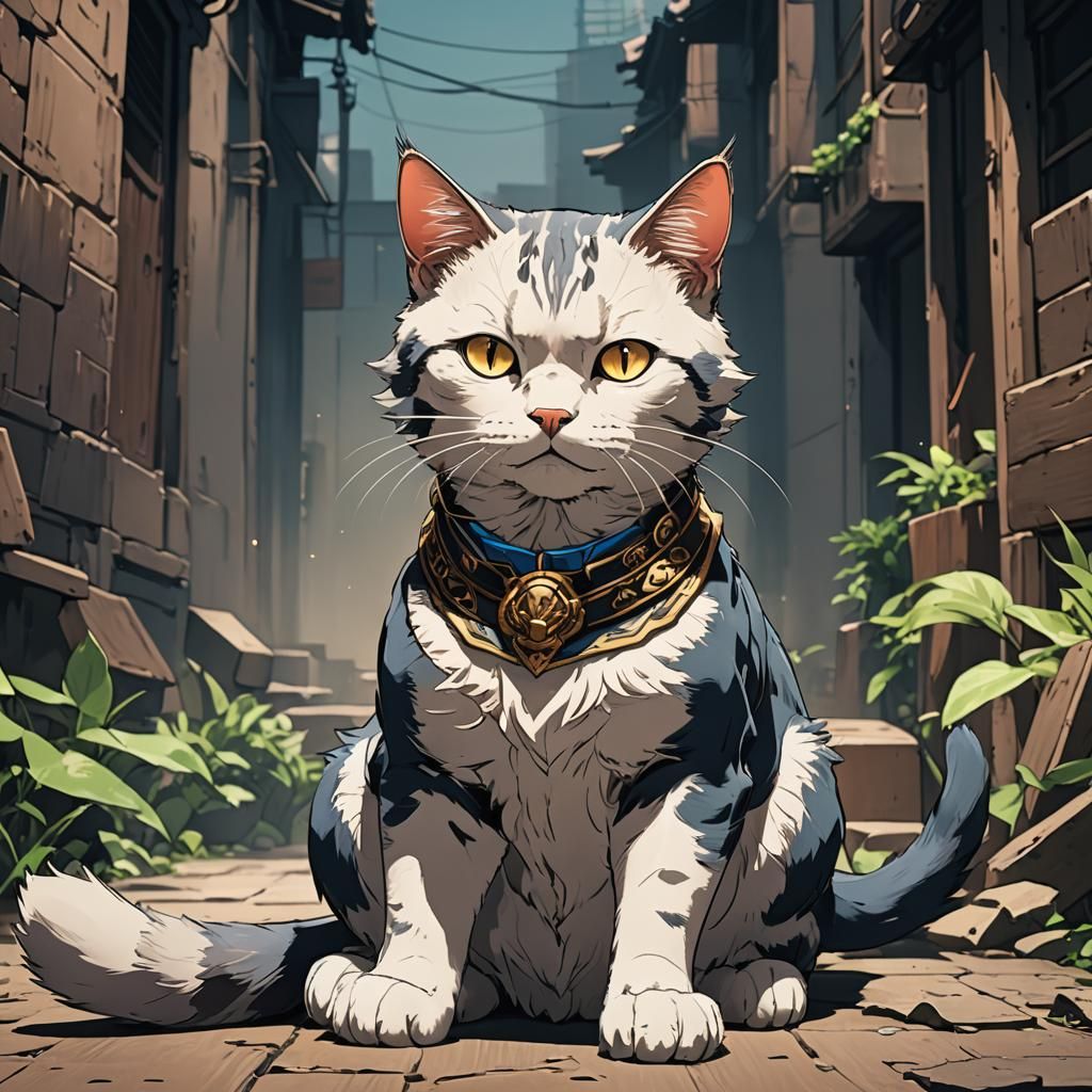 Anime Cat in Cel-Shaded Manga Style