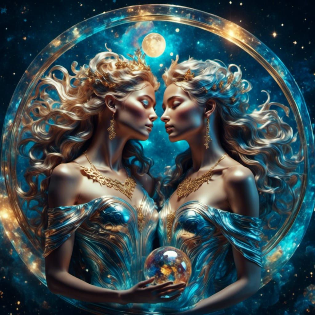 Gemini Goddesses in Iridescent Fantasy Style