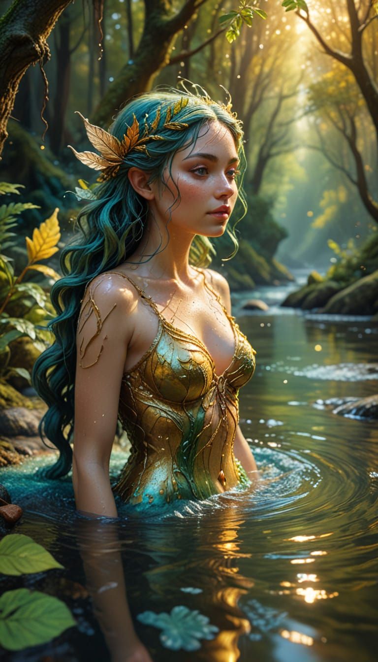 Enchanted Felted Forest with Water Nymph in Whimsical Glory