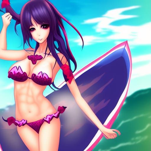 Anime Demon Girl in Bikini Art Style