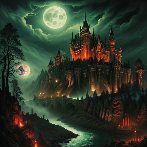 Dracula's Castle: A Cinematic Horror Illustration