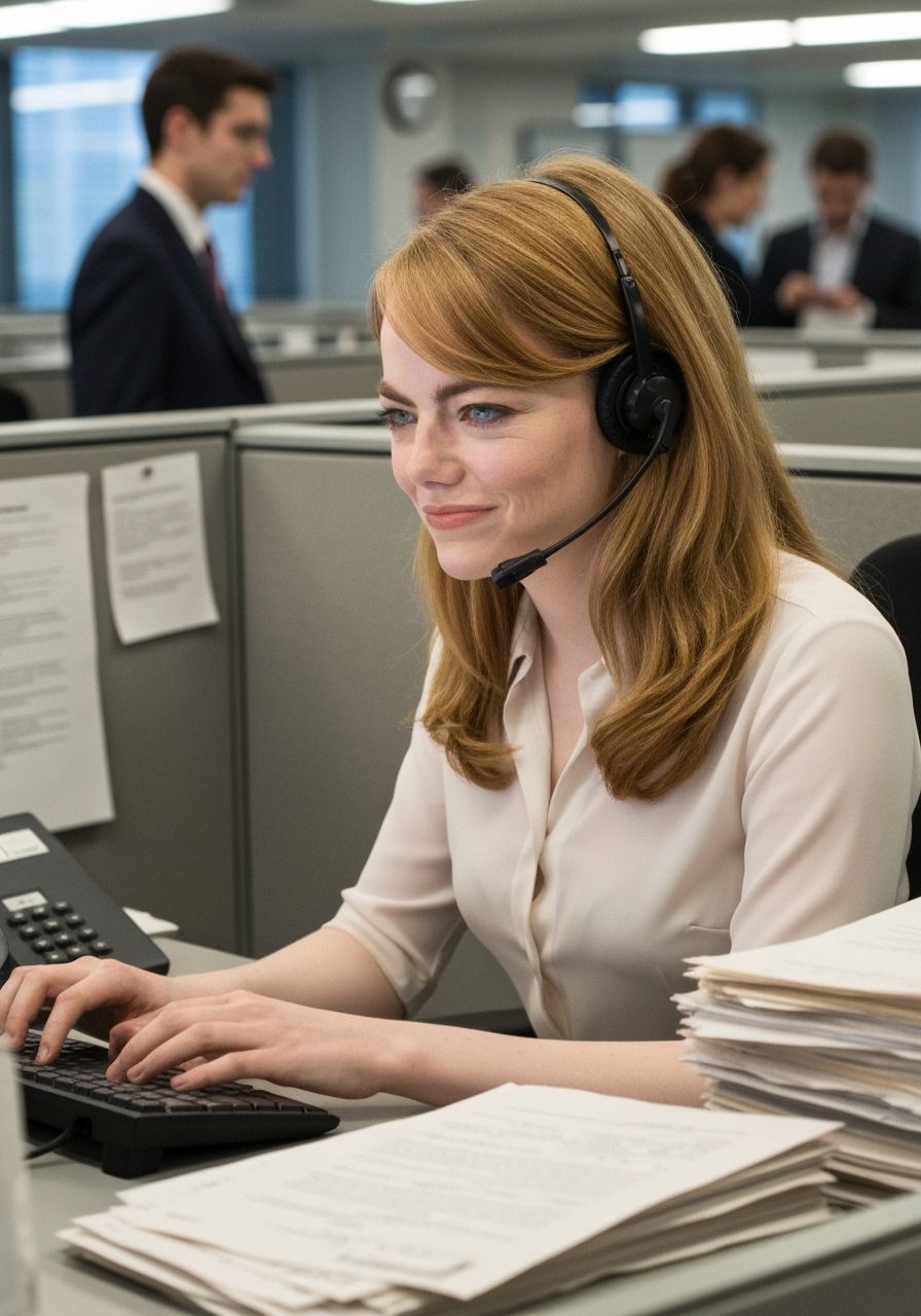 Emma Stone as Secretary in Greek Office, Spilliaert Style