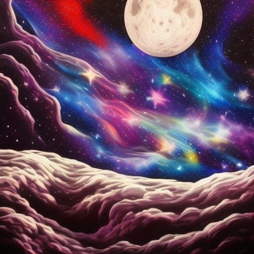 Intricate Starscape View From The Moon in Graffiti Art