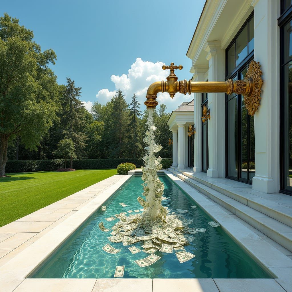 Luxurious American Mansion with Lush Greenery and Golden Opu...