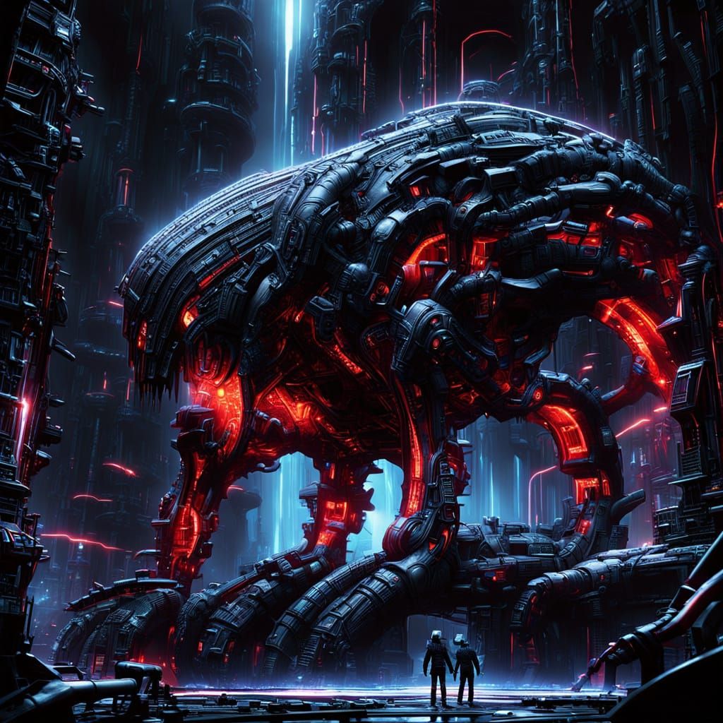 Cybernetic Monstrosity Confronts Tiny Hero in Dark Laborator...