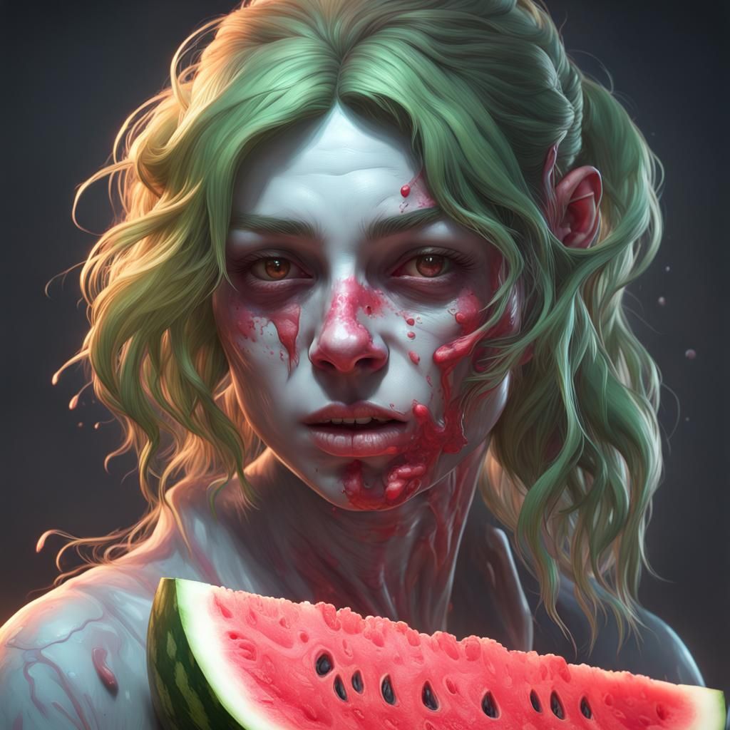 Ghost Zombie Watermelon Portrait in Hyperdetailed Style
