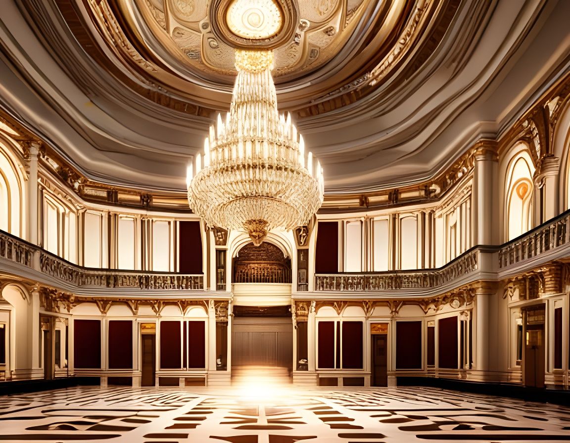 Rococo Ballroom with LED Chandelier: Digital Art