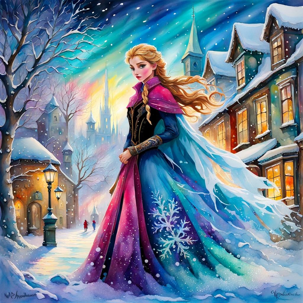 Winter Christmas Watercolor Masterpiece in Pastel Colors