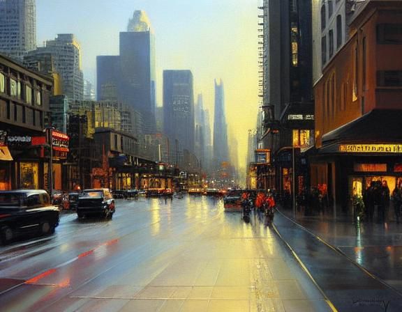 urban oil painting by James Gurney