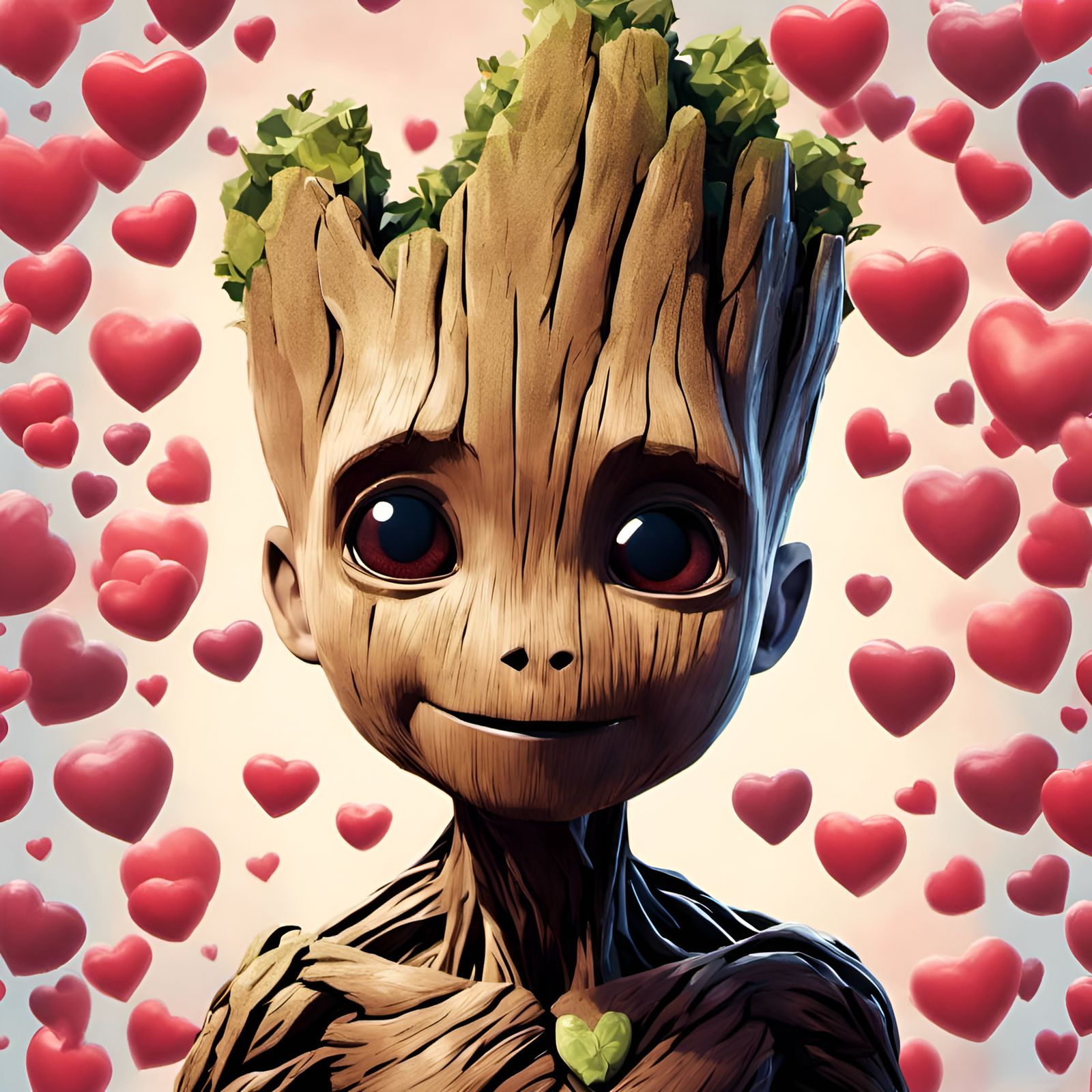 Groot Surrounded by Hearts: Digital Illustration