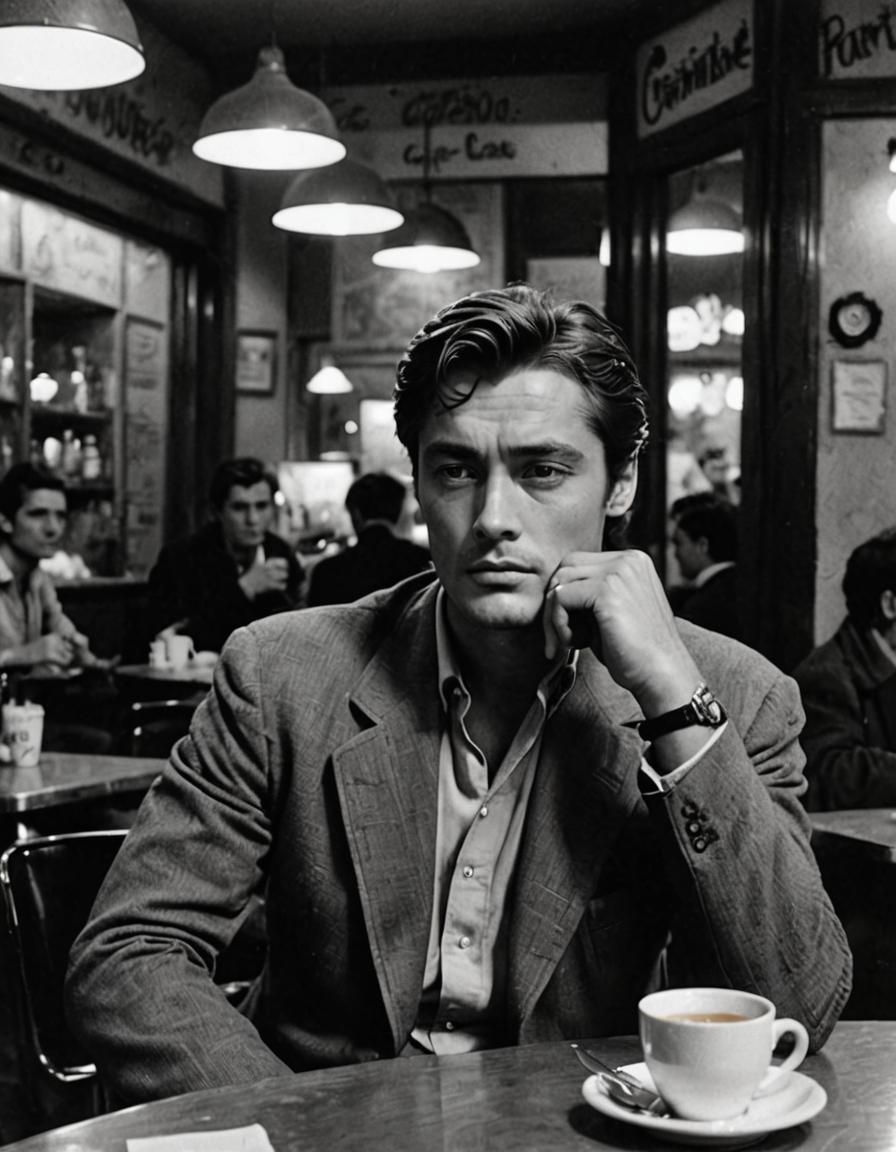 Alain Delon in French New Wave Cinema Style