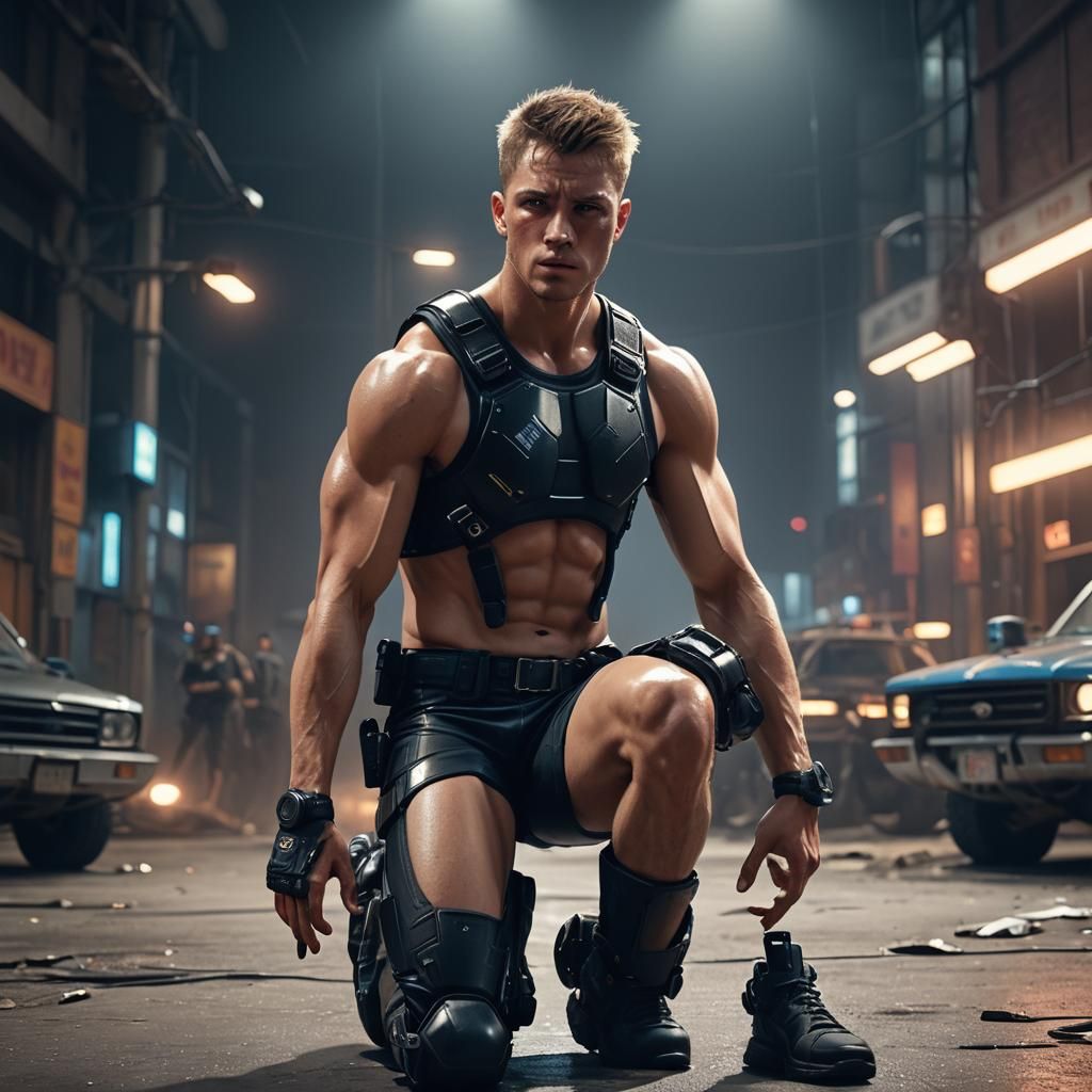 Cyberpunk Police Officer in Futuristic Shame