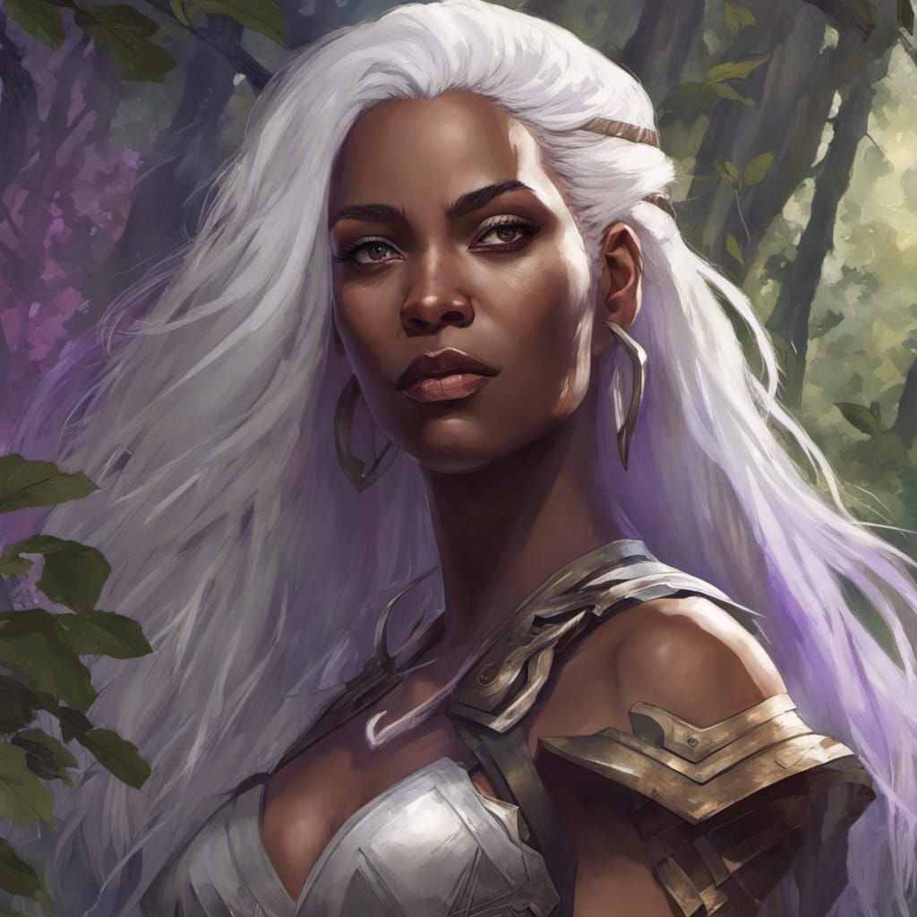 Amazon Warrior with White Hair in Fantasy Art