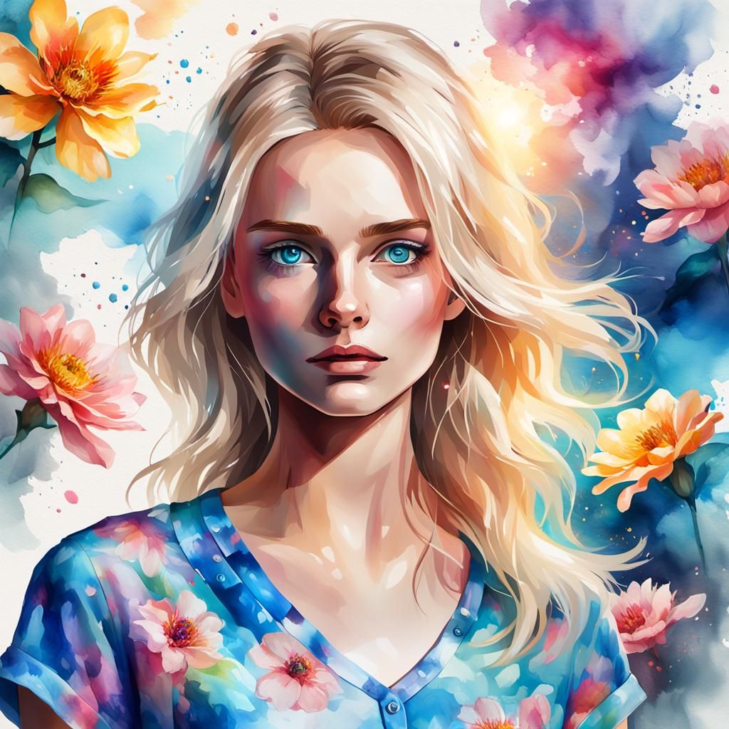 Radiant Blonde Woman in Sunlight: Hyperrealistic Digital Art