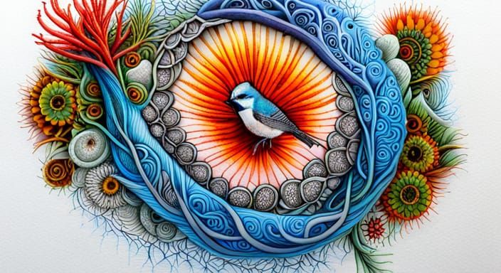 Psychedelic Celtic Fairy Wren with Geometric Elements