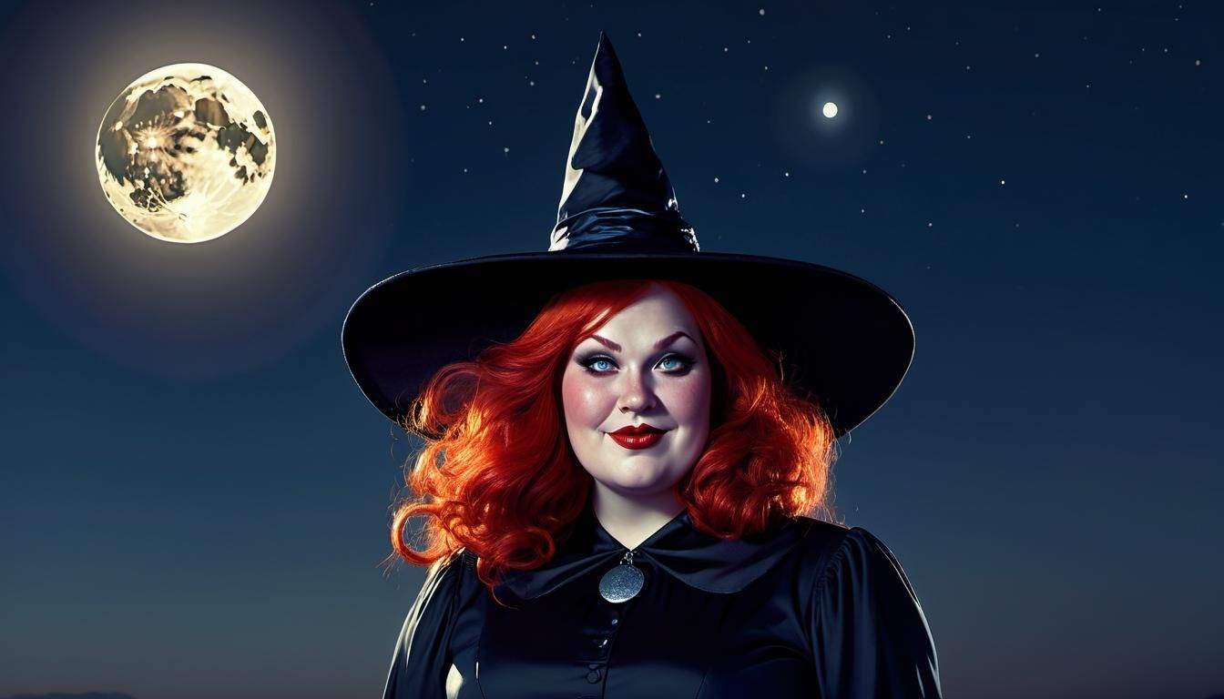 Friendly Witch with Red Hair in Chiaroscuro Lighting