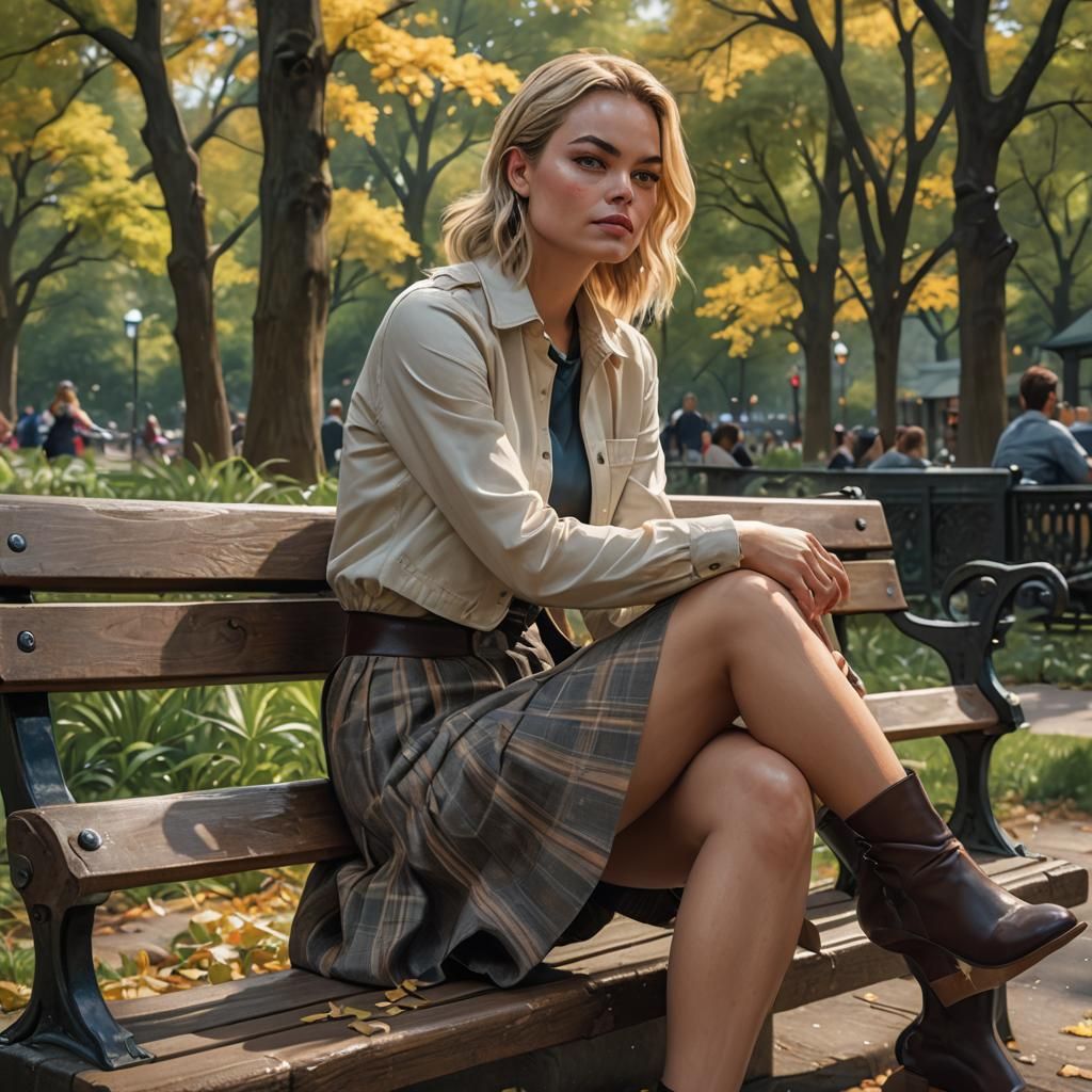 Central Park Portrait: Beautiful Woman in Hyperdetailed Styl...
