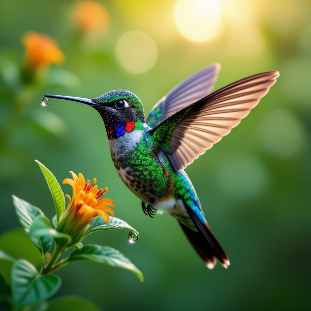 Hummingbird's Iridescent Feathers in Photorealistic Detail