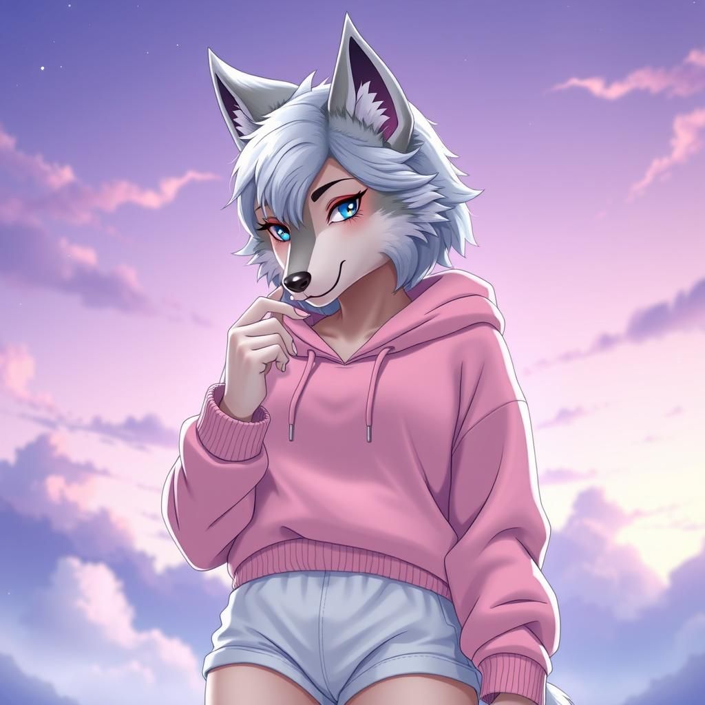 Wolf Furry Taking Pill in Anime Style