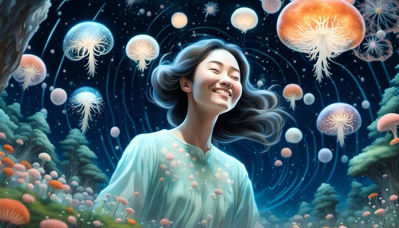 Woman Laughing in Stargazing Platform with Rotating Sphere