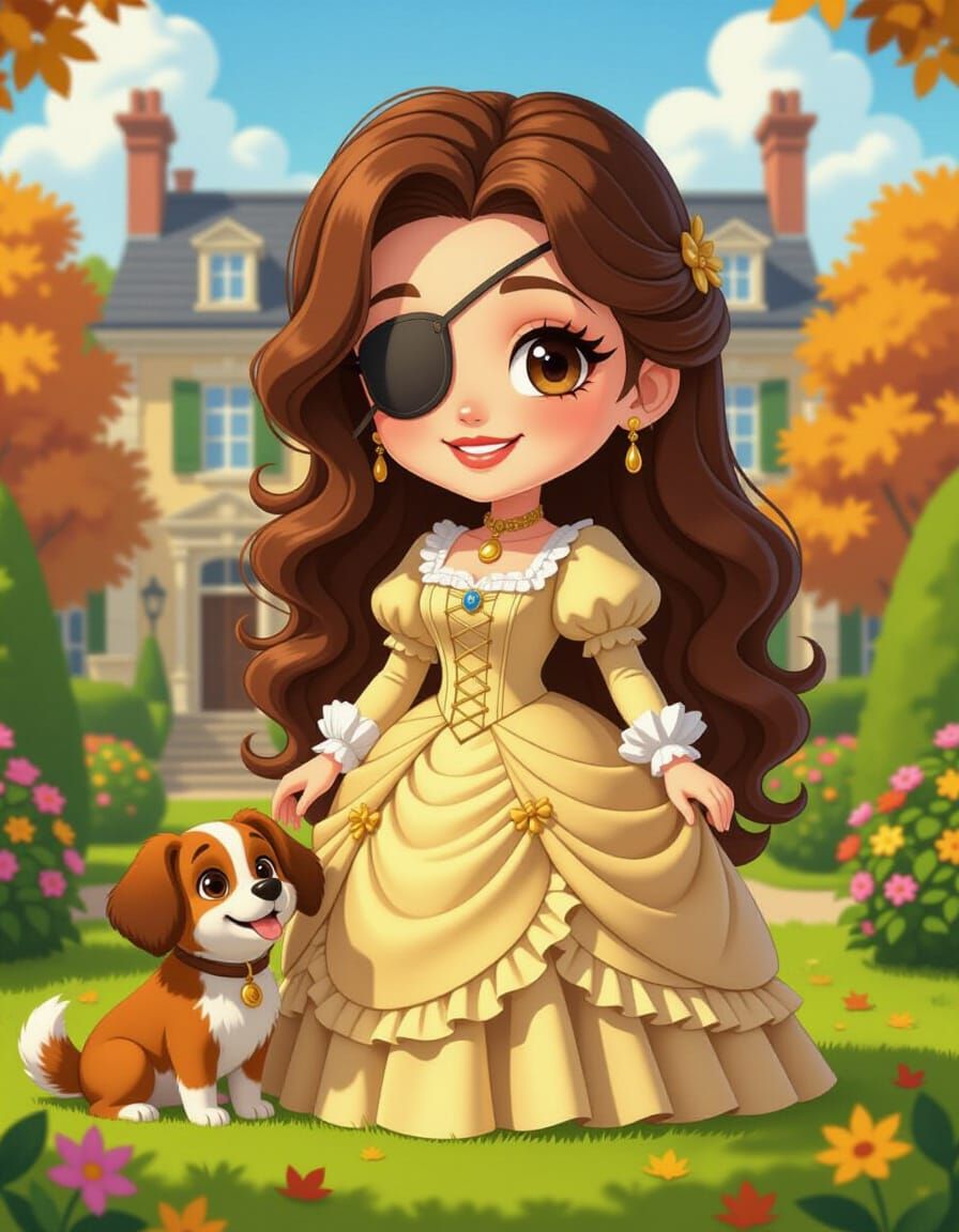 Chibi Character Plays in English Garden