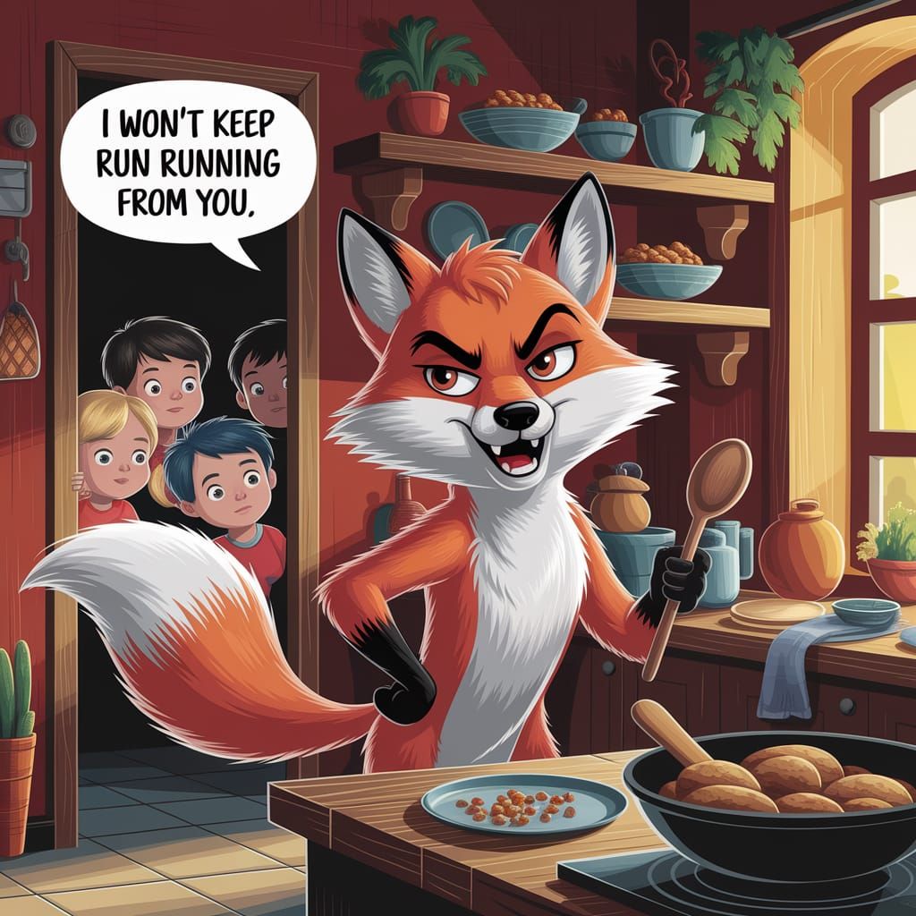 Cunning Fox in Rustic Romanian Kitchen