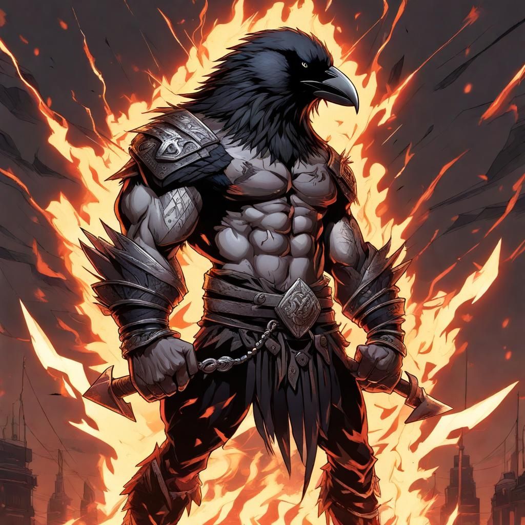 Epic Berserker Crow in Anime Manga Style