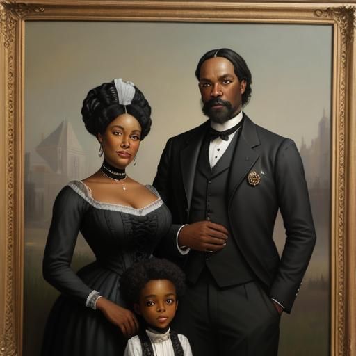 Victorian Black Family Portrait in Oil Paint Style
