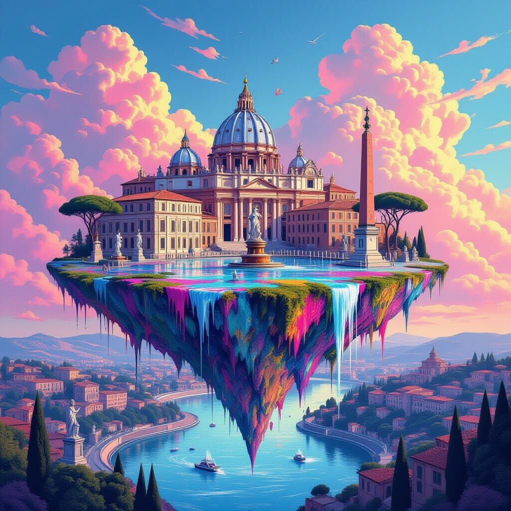 Floating Rome in Graffiti Art Style