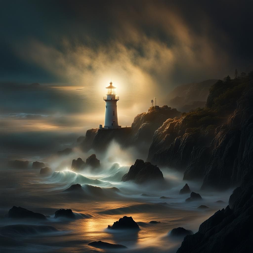 Coastal Lighthouse in Moonlight: Detailed Matte Painting
