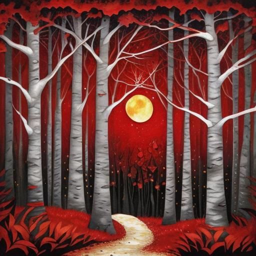 Moonlit Forest Pathway in Alcohol Ink Style