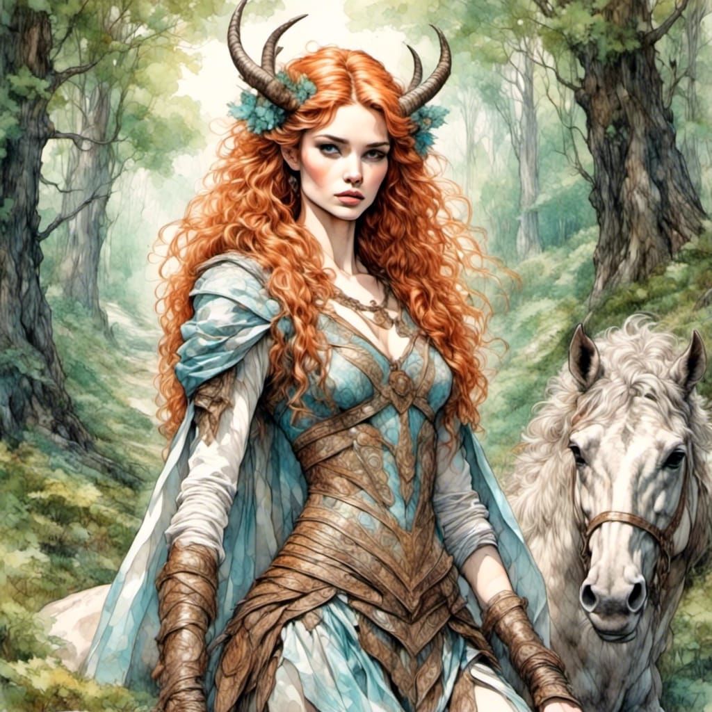 Female Centaur in Woodland Setting