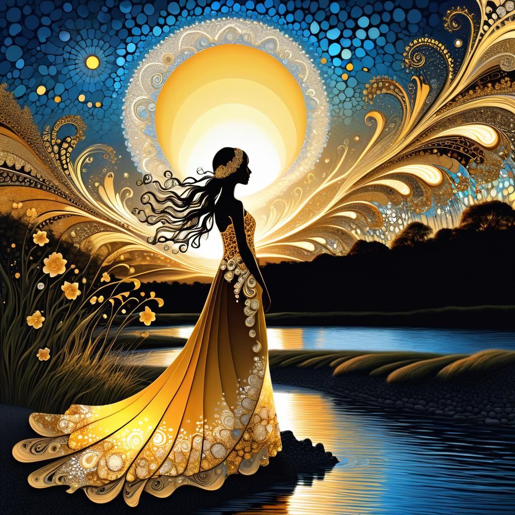 Woman in Flowing Foam Dress: Zentangle Fractal Art