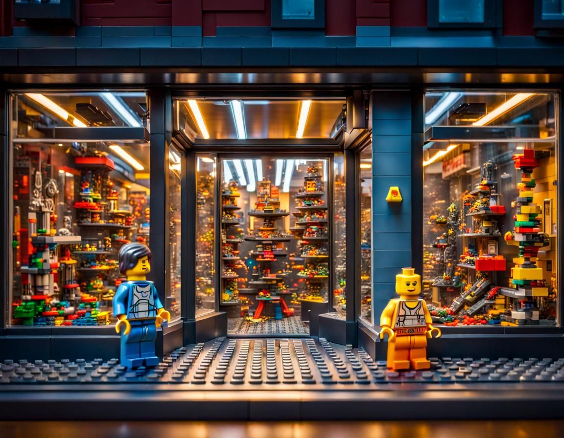 Futuristic Lego Toy Shop Window Display in 3D