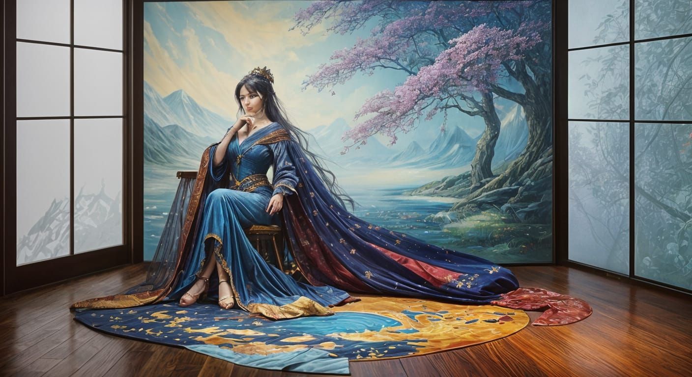 Fantasy Goddess in Nippon World: An Oil Painting
