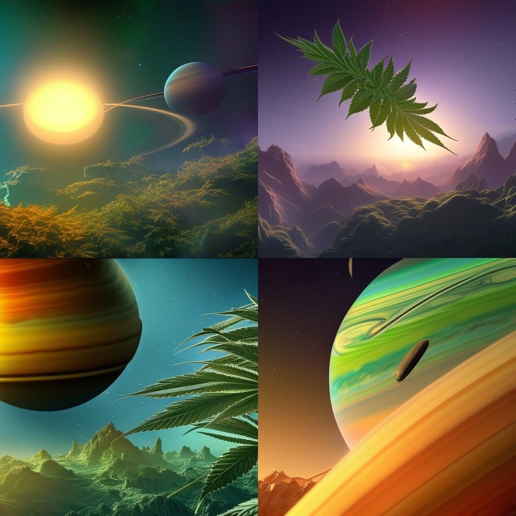 Saturn with Cannabis Leaves in Orbit