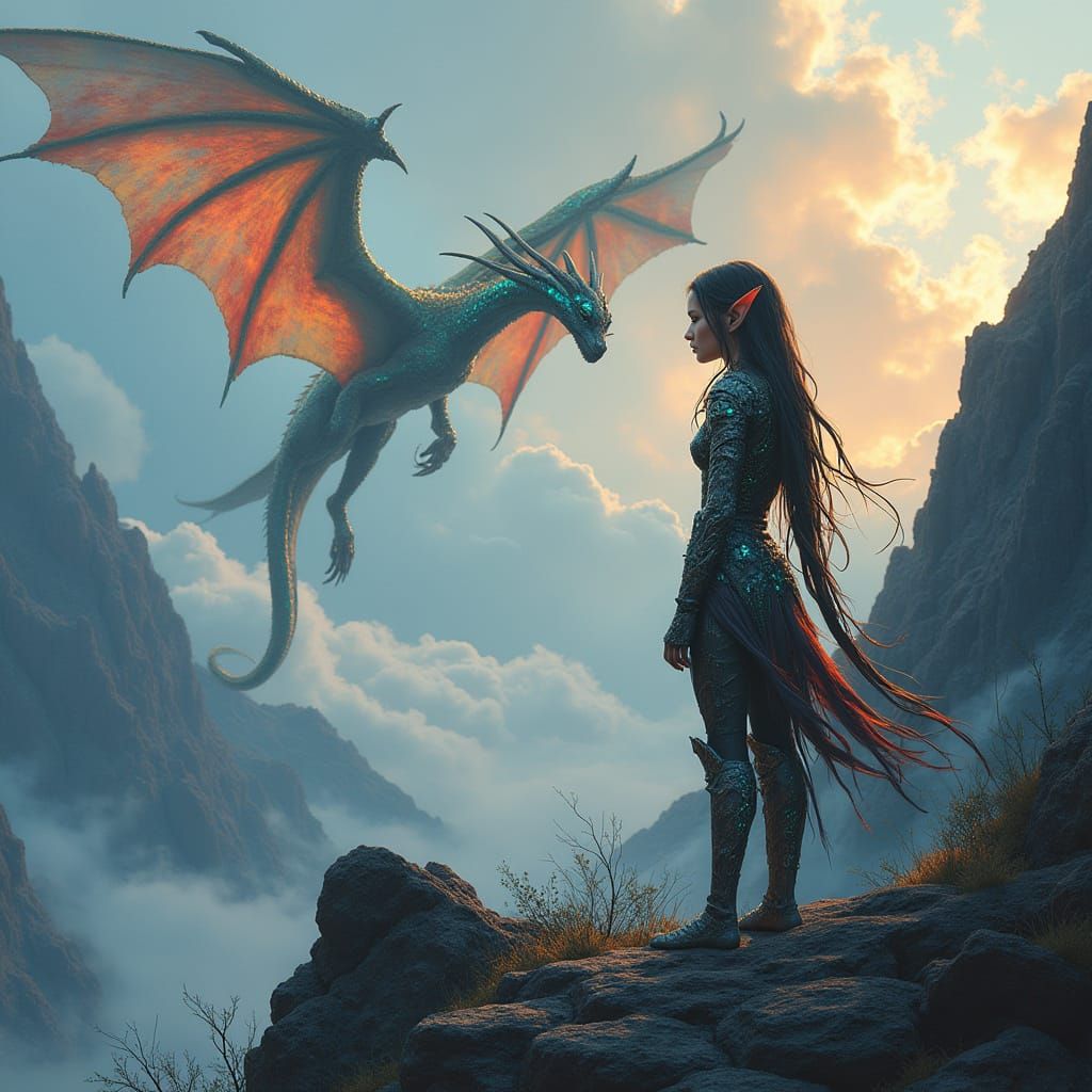 Ethereal Elfling in Lava-Swept Landscape with Kaleidoscope D...