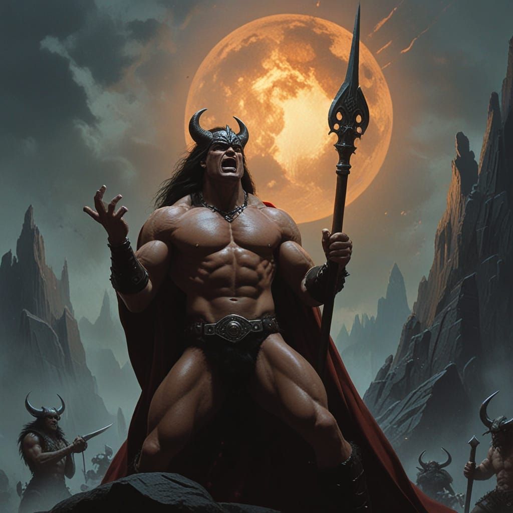 Barbarian Warrior Shouting Oath in Classical Style