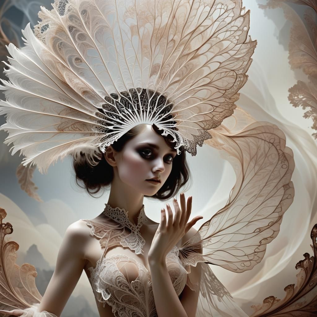 Ethereal Fan Dancer in Art Nouveau Dreamscape