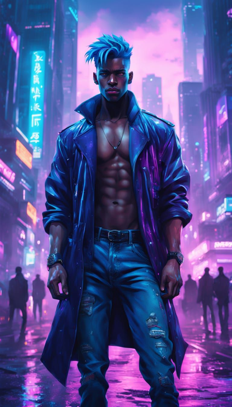Cyberpunk Hero Stands Tall in Neon City