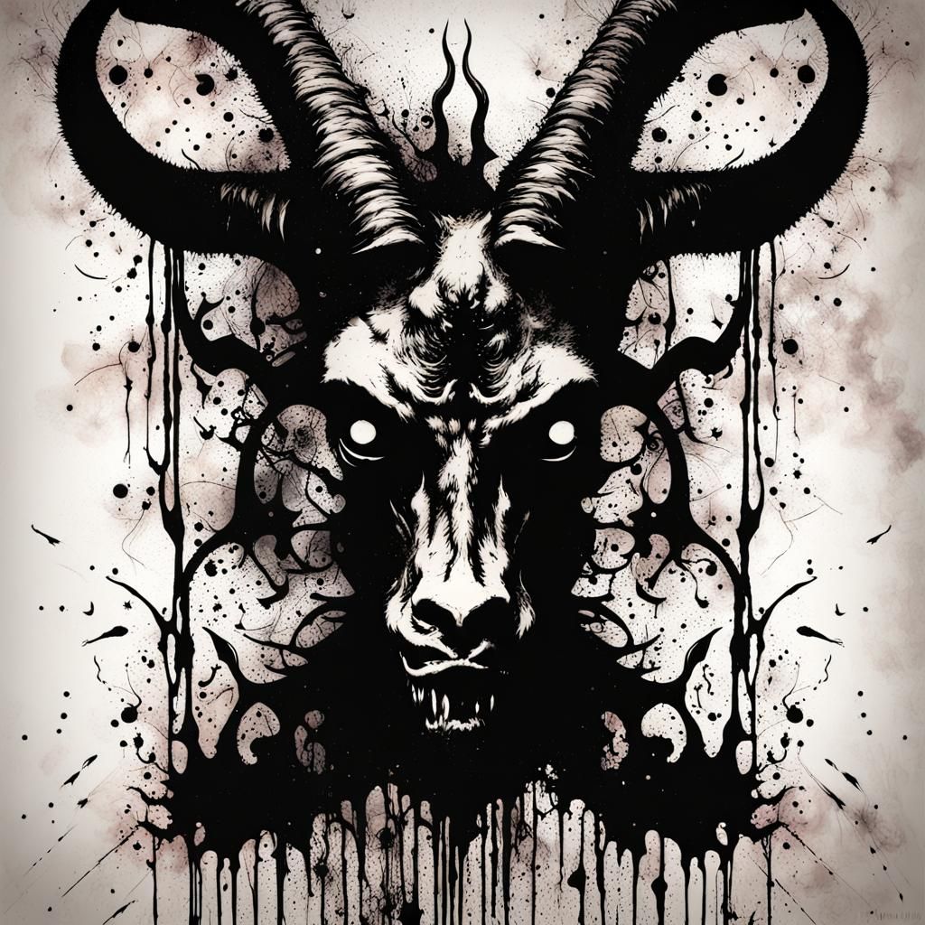 Abstract Ink Splatter Art: Ominous Baphomet