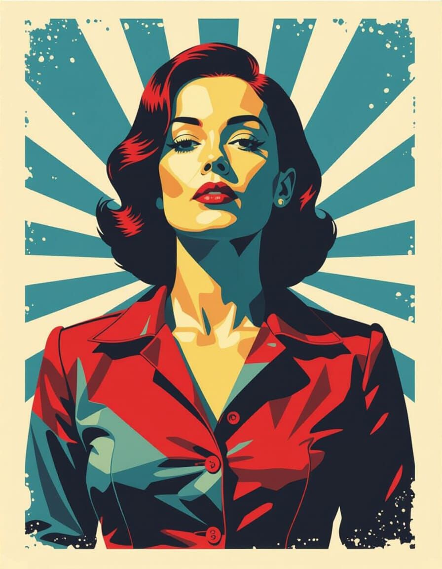 Revolutionary Poster: Powerful Woman in Red and Blue