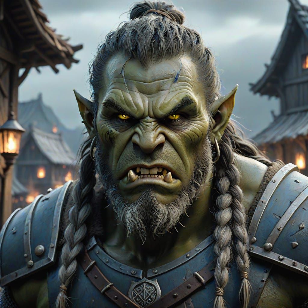 Fantasy Orc Close-Up in Battle-Hardened, Weathered Texture