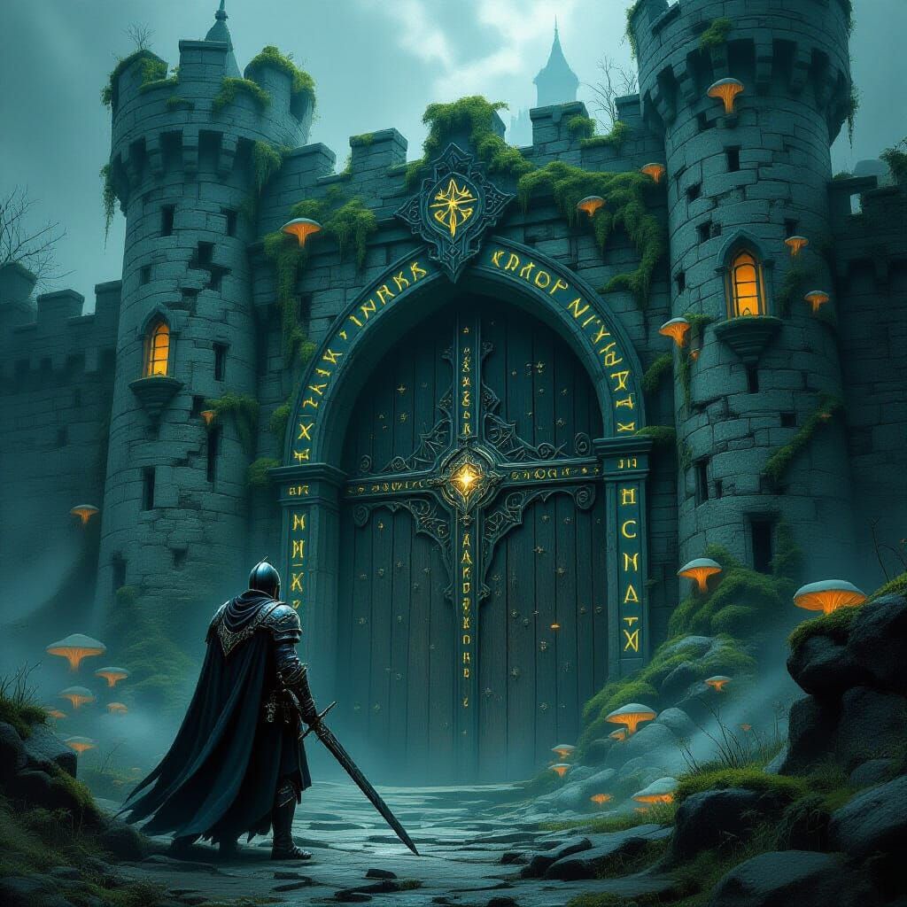 Knight at Castle Door in Painterly Style