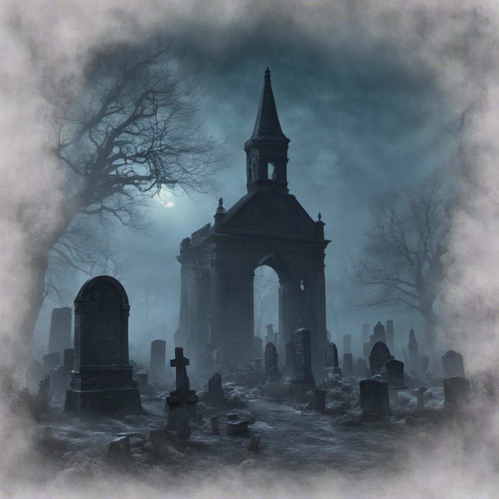 Moonlit Graveyard with Sailor Ghost, Matte Painting