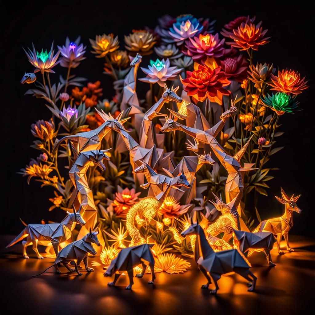 Luminous Origami Diorama with Colorful Internal Lights
