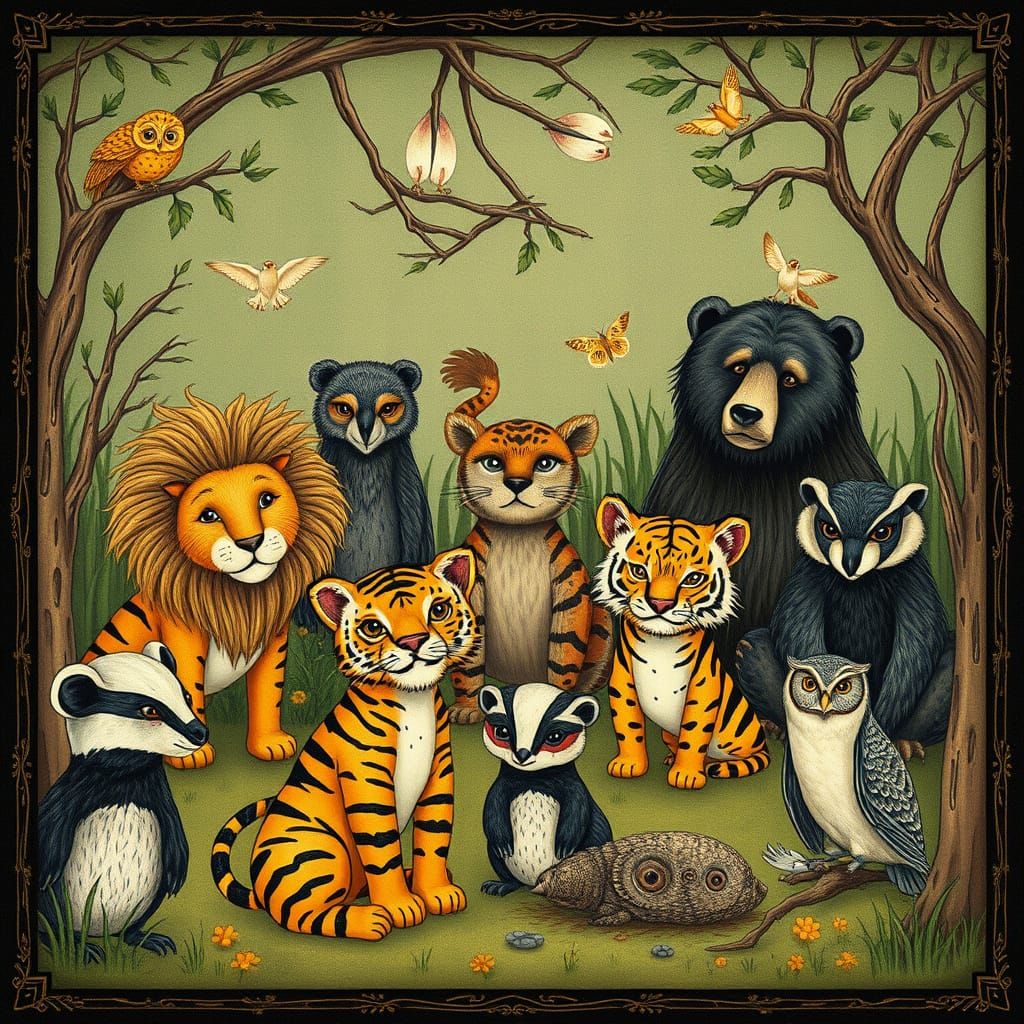 Whimsical Wildlife Safari in Gothic Storybook Style